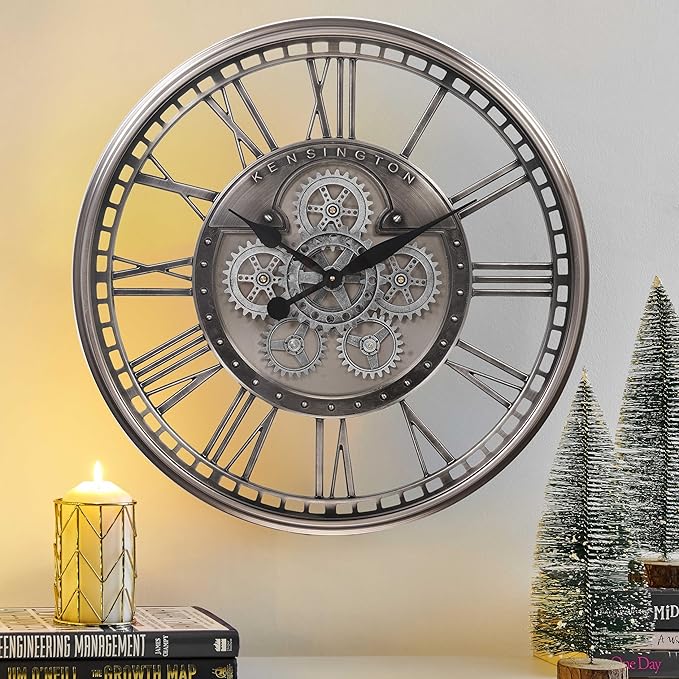CLXEAST 28 Inch Original Real Moving Gear Wall Clock Roman Numerals, Oversized - Image 9