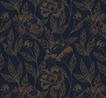 Timeet Peel and Stick Wallpaper Gold and Blue Floral Wall Paper by Timeet