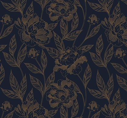 Timeet Peel and Stick Wallpaper Gold and Blue Floral Wall Paper by Timeet