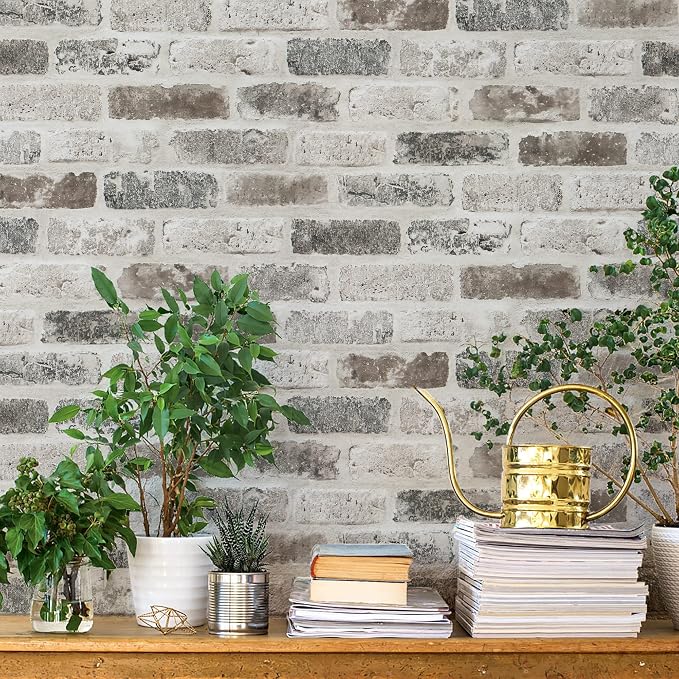 Guvana 17.3"×590" Brick Peel and Stick Wallpaper Grey Brown 3D Self Adhesive by Guvana