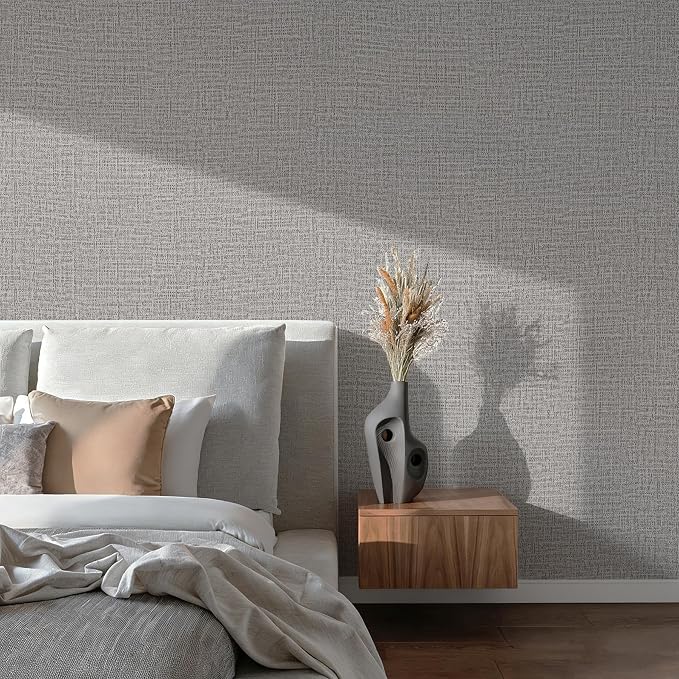 Guvana Grasscloth Peel and Stick Wallpaper Grey Textured Contact Paper Modern - Image 6
