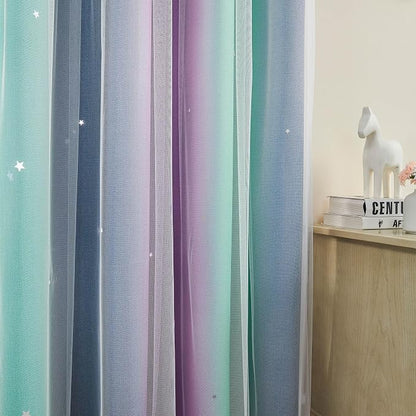 XiDi Curtains for Bedroom Decor, Rainbow Purplgreen grey34/54 - Image 2