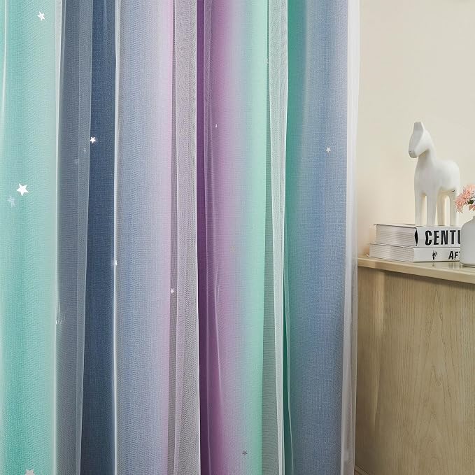 XiDi Curtains for Bedroom Decor, Rainbow Purplgreen grey52/54 - Image 2