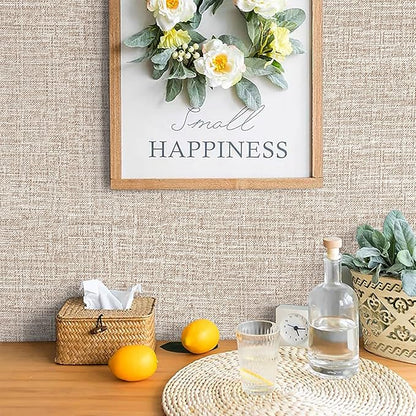 Khaki Grasscloth Peel and Stick Wallpaper 17.3"x480" Faux Linen Textured - Image 4