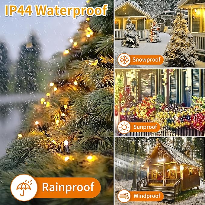 Christmas Light 500 LEDs 172ft Green Cable Wire Fairy String Outdoor Twinkle Lights Plug in 12 Modes for Xmas Party, Garden, Wedding, Home Decoration (Warm White)