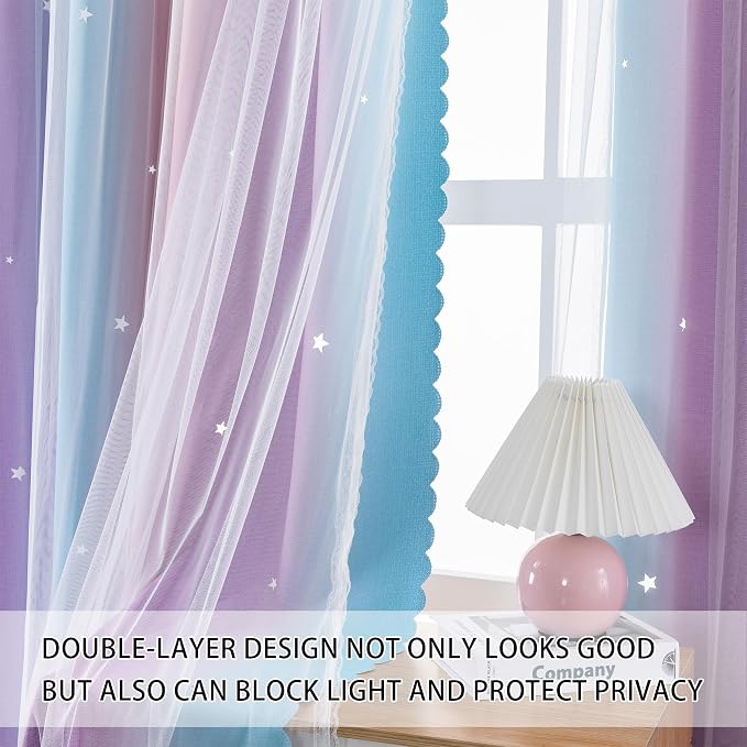 XiDi Curtains for Bedroom Decor, Kids Room Curtains for Girls Rainbow Colour - Image 4