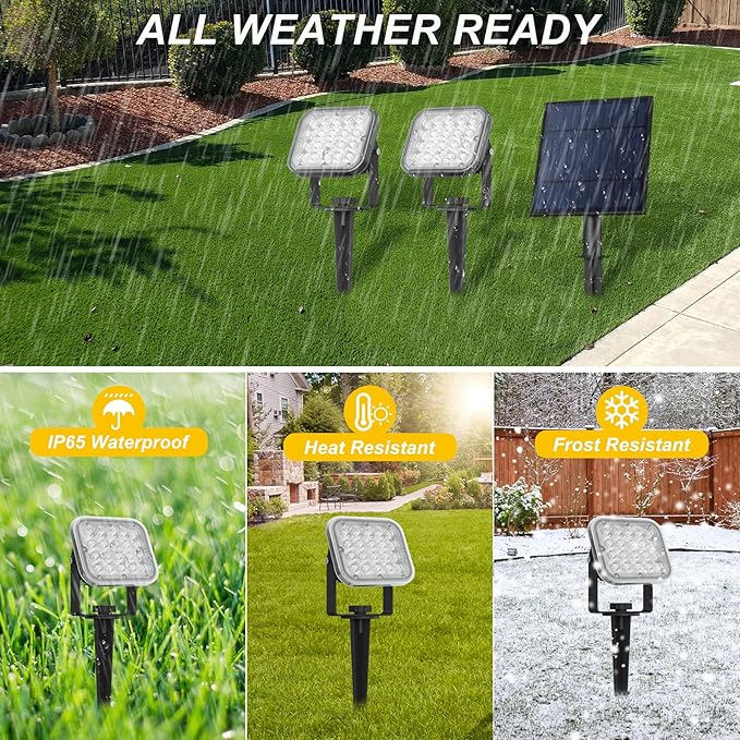 20 LED IP65 Waterproof Outdoor Spot Lights - Dusk-to-Dawn 3000K Warm White Solar Landscape Lights for Yard, Garden, Driveway, Porch, Walkway