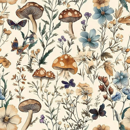 Froluya Mushroom Wallpaper Peel and Stick Vintage Floral Contact Paper 16.9" x by Froluya
