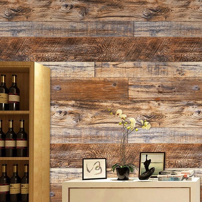 WENMER 17.71" x 590" Brown Wood Wallpaper Peel and Stick Wallpaper Shiplap Self - Image 6