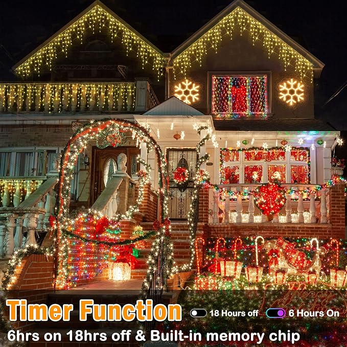 Hezbjiti Christmas Lights Decorations Outdoor, 1600LED 164FT Curtain Fairy Lights 8 Modes 320 Drops Fairy String Curtain Lights for Christmas Decor Eaves Window Party Yard Garden