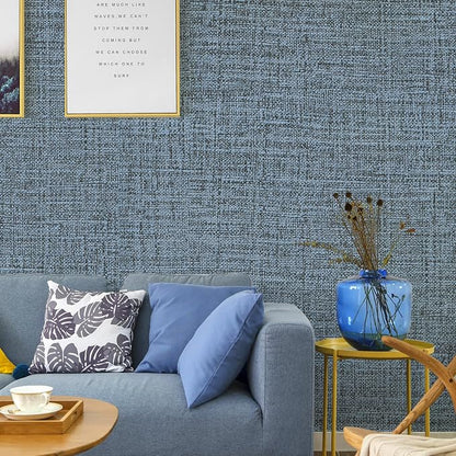Blue Gray Grasscloth Peel and Stick Wallpaper 17.3"x160" Faux Linen Textured - Image 5