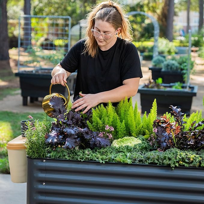 Rolling Elevated Raised Garden Bed-V Series, 2' x 8' Garden Beds with Legs & Storage Rack for Patio & Porch, 1400 Lbs Weight Capacity, Outdoor Planter Box for Vegetables Flower Herbs, Modern Gray