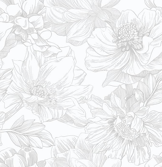Ismoon Large Floral Peel and Stick Wallpaper Boho White/Grey Contact Paper by Ismoon