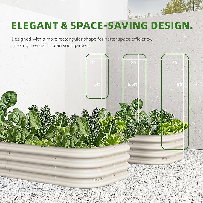 DaisyVibe Raised Garden Bed Kit, Planter Raised Garden Boxes Outdoor, Oval Large Metal Raised Garden Beds for Vegetables Flowers (White, 8ftx2ftx1ft)