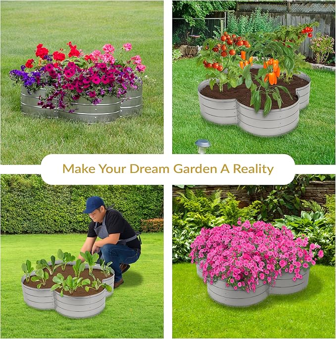 Sunnydaze Galvanized Raised Garden Bed - Metal Raised Bed for Gardening - Outdoor Planter Box for Flowers, Plants, and Vegetables - Silver - 12” H Clover