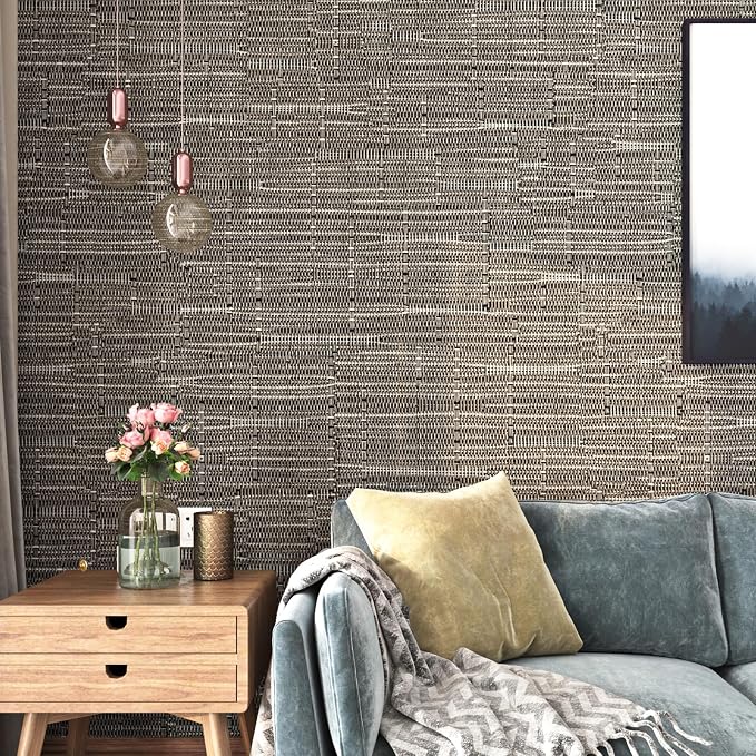 FunStick 24"x200" Thick Brown Grasscloth Peel and Stick Wallpaper Textured by FunStick