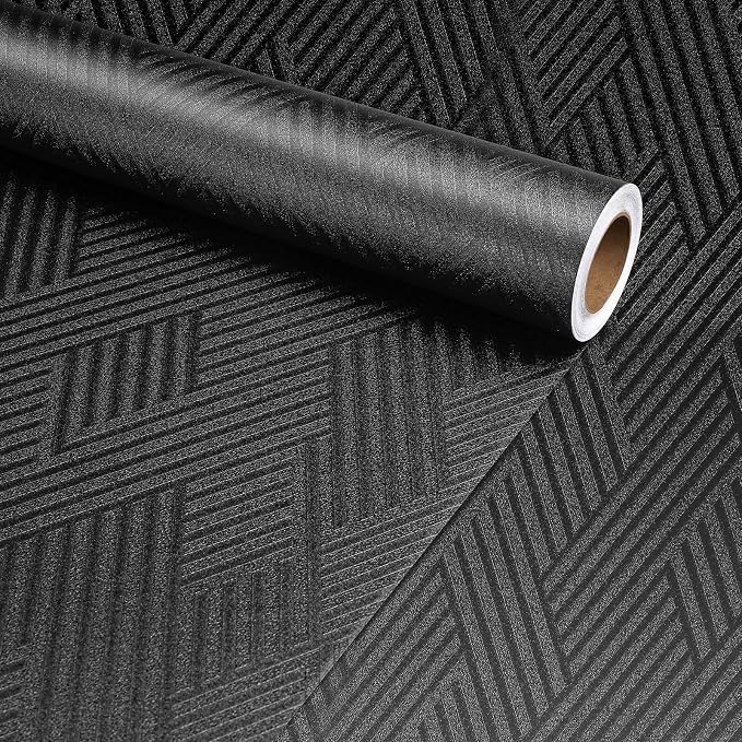 Decotalk 30"x120" Textured Peel and Stick Wallpaper Black Geometric by Decotalk
