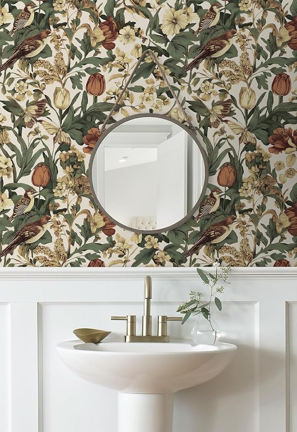 Erfoni 17.3" x 394" Birds Floral Peel and Stick Wallpaper Vintage Contact Paper - Image 5