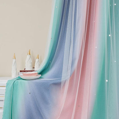 XiDi Curtains for Bedroom Decor, Rainbow Pinkgreen grey34/96 - Image 4