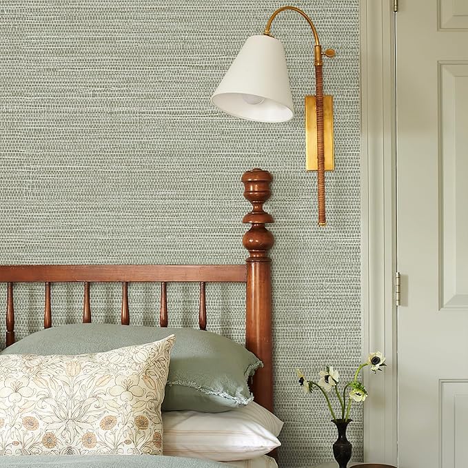 Simon&Siff Textured Grasscloth Peel and Stick Wallpaper 17.7"x197" Neutral Faux - Image 3