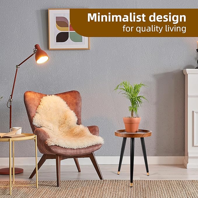 Plant Stand Indoor,Mid Century Walnut Wood Plant Table, Heavy Duty Metal Tall Flower Pot Stand,Modern Round Small Side End Table with Raised Design(12"x17") (2, 12 x 17 in)