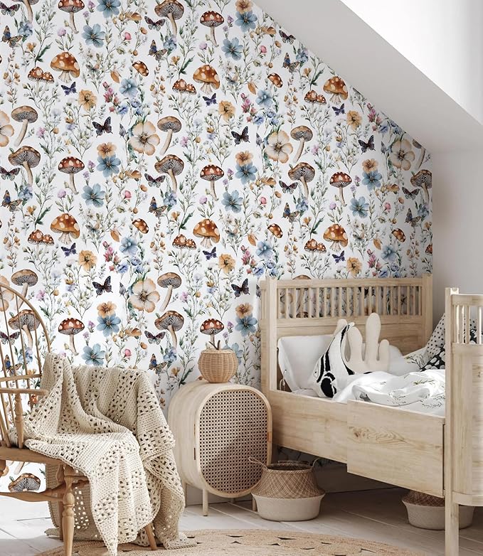 Froluya Mushroom Wallpaper Peel and Stick Vintage Floral Contact Paper 16.9" x - Image 2
