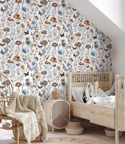 Froluya Mushroom Wallpaper Peel and Stick Vintage Floral Contact Paper 16.9" x - Image 2