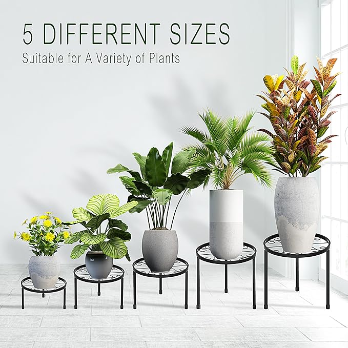 CADANI 5-Pack Metal Plant Stands for Outdoor Indoor, Anti-Rust Iron Flower Pot Stand, Heavy Duty Plant Pot Shelf for Multiple Plant, Decoration Racks for Home, Patio & Garden