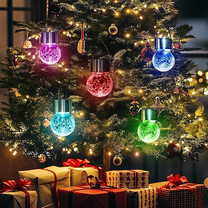 GIGALUMI 24 Pack Solar Outdoor Lights, Solar Hanging Lights for Christmas Decoration-Cracked Glass Solar Lights Outdoor Waterproof for Garden, Yard, Fence, Tree(Color Changing)