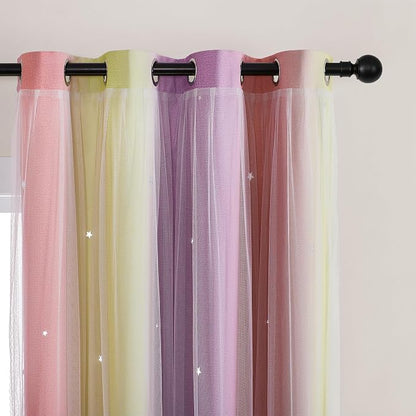 XiDi Curtains for Bedroom Decor, Rainbow Pink PurpleYellow34/45/1 - Image 2