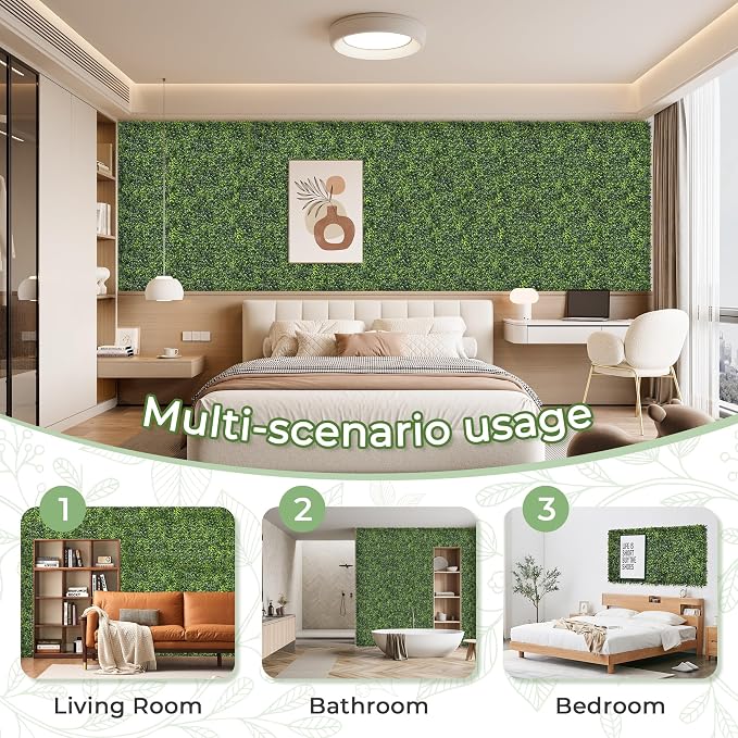 Artificial Grass Wall Panel Screen: 10"x10" 24P UV-Anti Faux Boxwood Panels - Image 5