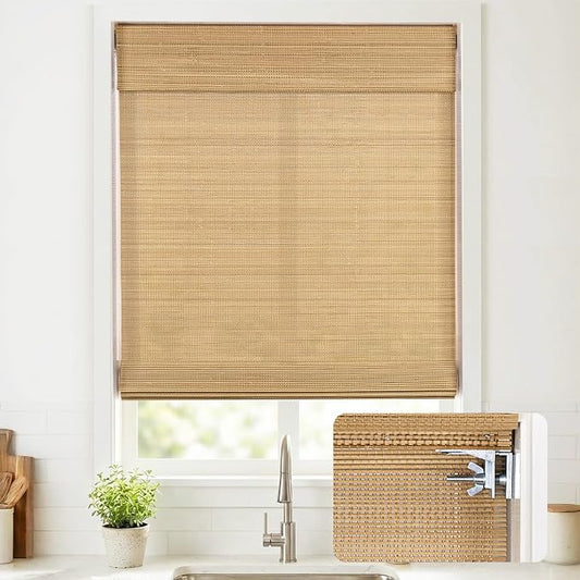 UNISHADES No Drill Cordless Bamboo Roman Shades, Light Filtering Woven Natural by UNISHADES