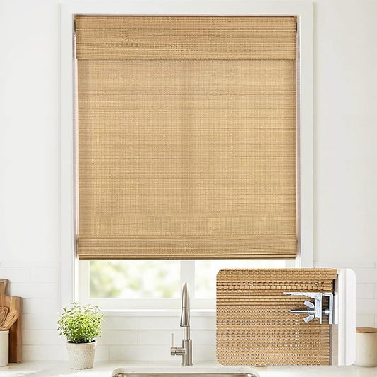 UNISHADES No Drill Cordless Bamboo Roman Shades, Light Filtering Woven Natural by UNISHADES