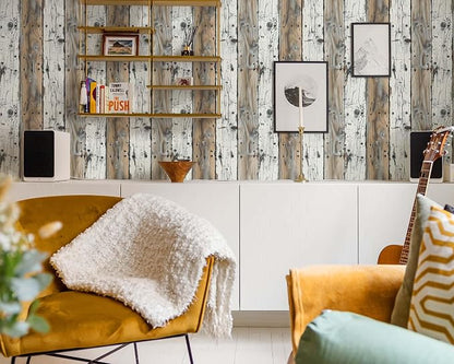 FLFK Wood Wallpaper Peel and Stick Gray-White and Brown Shiplap Wall Paper - Image 3