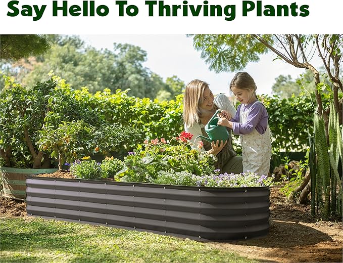 Galvanized Raised Garden Beds Outdoor // 8×2×1 ft Planter Raised Beds for Gardening, Vegetables, Flowers // Large Metal Garden Box (Gray) // Patented Tool-Free Design