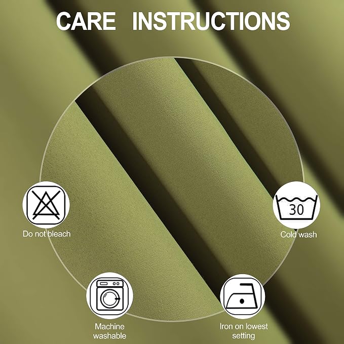 LEMOMO Blackout Curtains 52 x 45 inch/Olive Green Curtains Set of 2 - Image 4