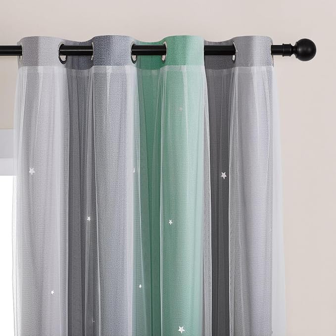 XiDi Curtains for Bedroom Decor, Rainbow Green LightgreyGrey52/90/1 - Image 2