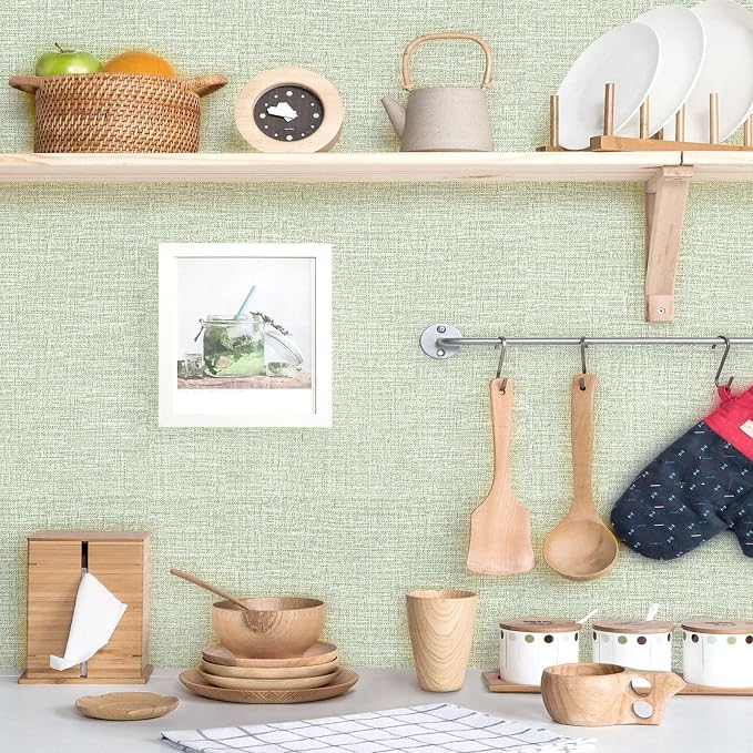 Amiya Grasscloth Wallpaper Sage Green Peel and Stick Faux Fabric Linen Contact - Image 2