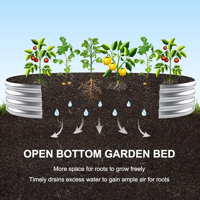 Land Guard Galvanized Raised Garden Beds Outdoor with 2 Magnetic Solar-Powered Lights(Grey), Metal Planter Raised Beds, 4×2×1Ft Metal Raised Garden Beds for Gardening, Vegetables, Flowers