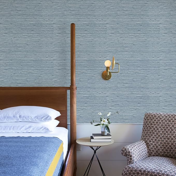 HueBurst Grasscloth Peel and Stick Wallpaper 17.3" x 197" Blue Textured - Image 7