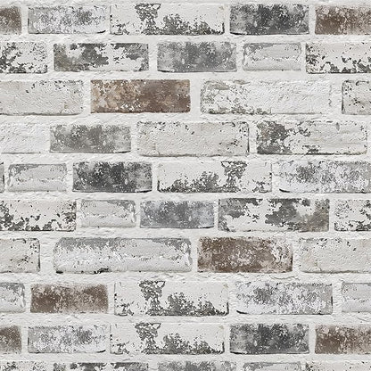 Brick Wallpaper Peel and Stick Wallpaper 17.3"x393" Grey and White 3D Brick by PeonyQueen