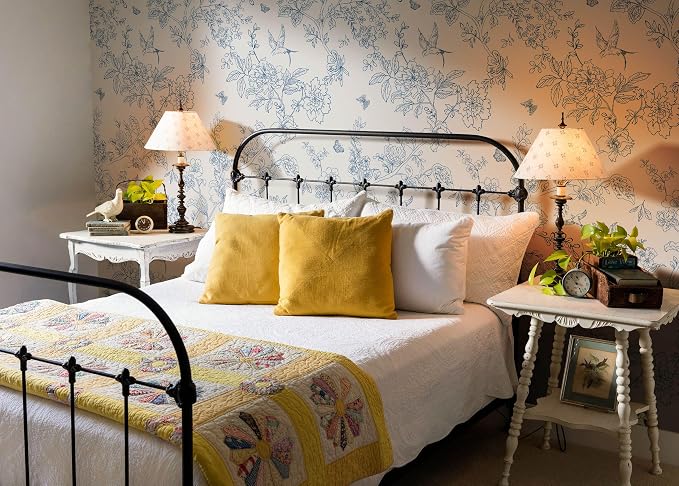 Froluya Cream White and Blue Floral Wallpaper Peel and Stick Wallpaper - Image 6