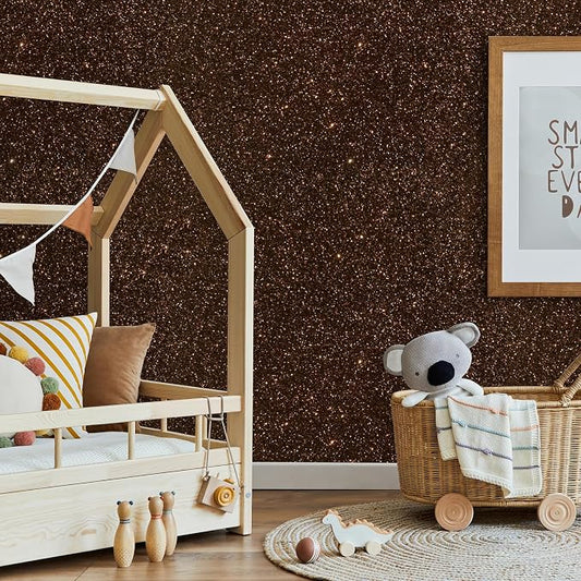 CHIHUT Dark Brown Glitter Wallpaper Peel and Stick Sparkle Glitter Contact - Image 2