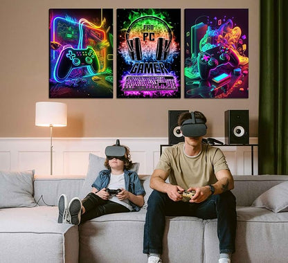 PPV 3Pcs Cool Gaming Wall Art Retro Video Gamer watercolor Posters Pictures - Image 4