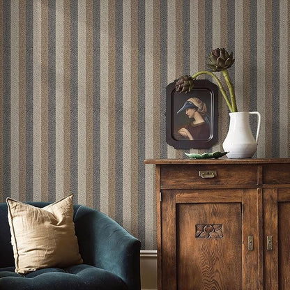 Simon&Siff Textured Fabric Wallpaper Peel and Stick 17.3"x400" Beige/Brown/Grey by SimonSiff