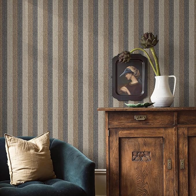 Textured Fabric Wallpaper Peel and Stick Large Size 26"x400" Beige/Brown/Grey - Image 3