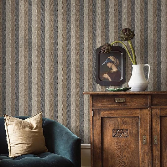 Simon&Siff Textured Fabric Wallpaper Peel and Stick 17.3"x400" Beige/Brown/Grey by SimonSiff