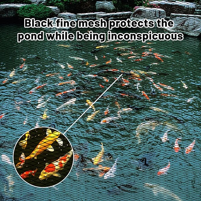 Rainleaf Pond Netting, 14' x 20' Pond Net Cover, Koi Pond Netting for Leaves, Heavy Duty Koi Pond Net Protecting Koi Fish from Herons, Stakes Included, Snare Nets
