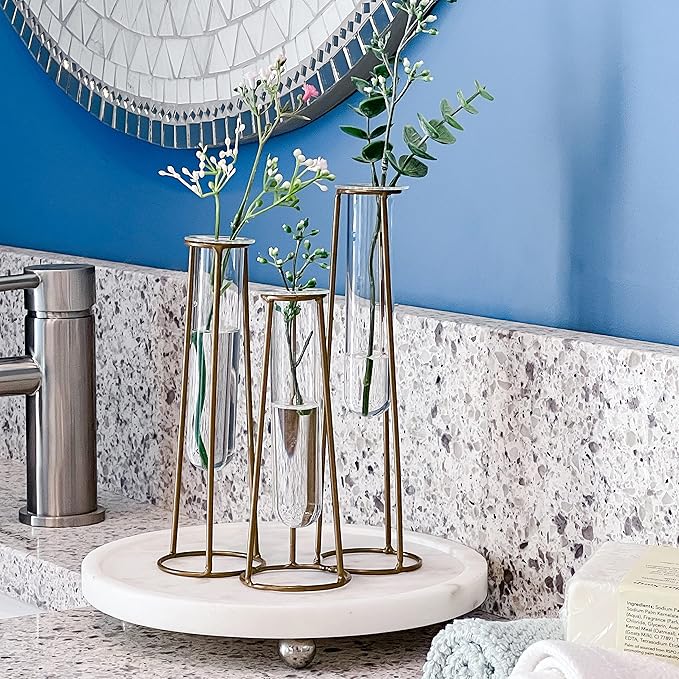 Propagation Station Terrariums with Gold Metal Stand - Kate Aspen 3 Glass Test Tube Planters for Indoor Plant, Air Plants, Plant Clippings, Cut Flowers, Herbs, Succulents | Home Decor Table Decoration