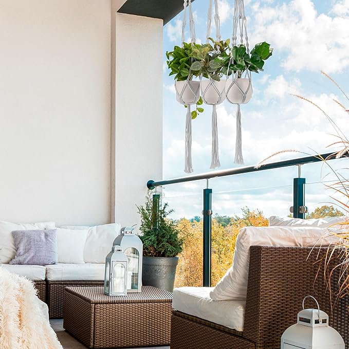 Sorbus Macrame Plant Hanger [4 Pack] Indoor Outdoor Hanging Plant Pots Cotton Rope, Elegant for Home, Patio, Garden White